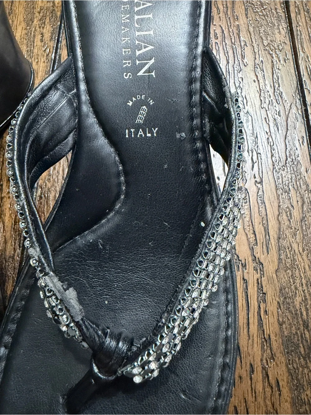 Y2K Italian Shoemakers Wedge Sandals with Rhinestone Bling Straps - 6